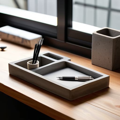 Concrete minimalist desk organizers for pens.