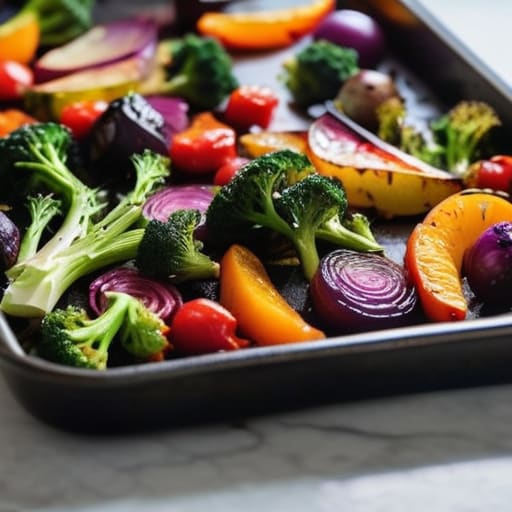 One-Pan Roasted Veggie Medley on sheet pan.