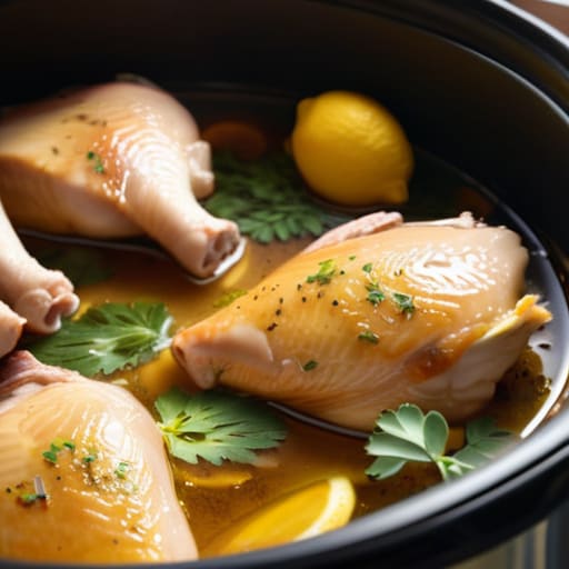 Juicy slow cooker Lemon Garlic Chicken Thighs.