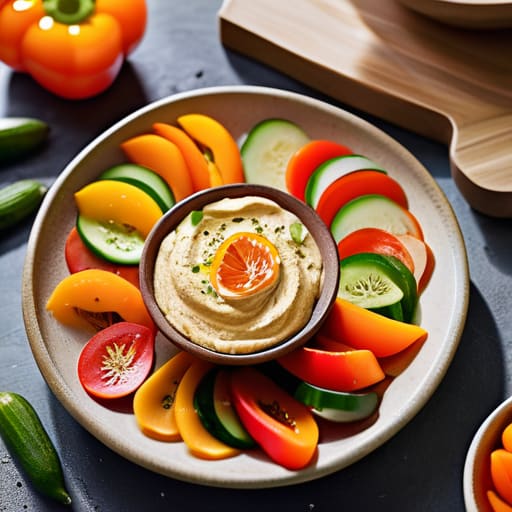 Hummus and Crunchy Veggies snack plate.