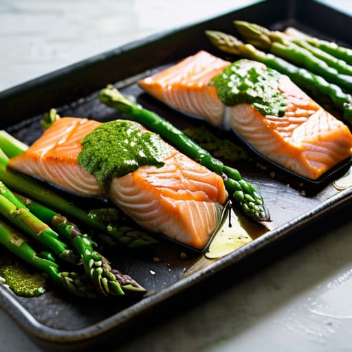 Baked Pesto Salmon and Asparagus meal.